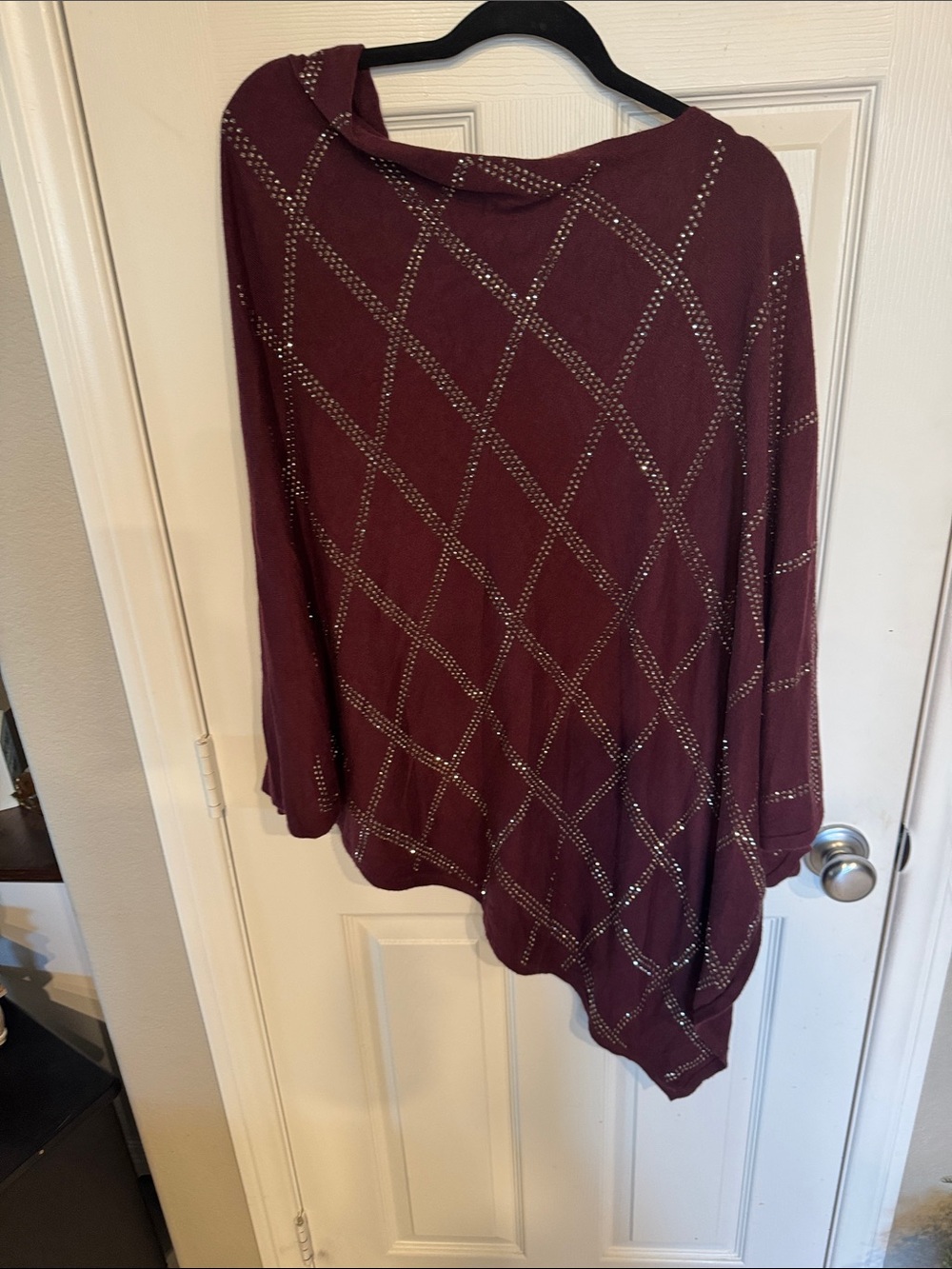 Women's Off-the-Shoulder Studded Sweater in Maroon